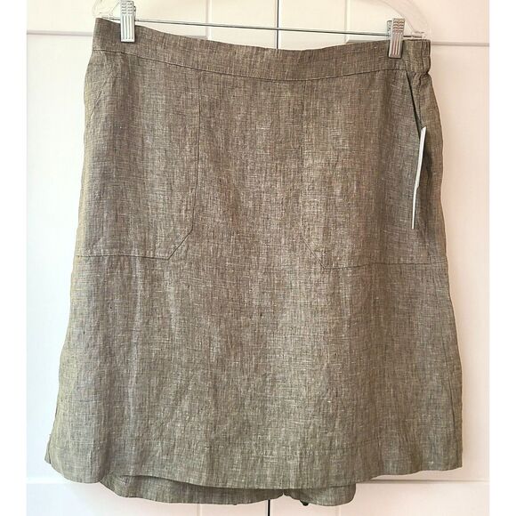 Foxcroft 100% Linen Green Mini Skirt Pockets LARGE Minimalist Capsule Wardrobe L - Picture 2 of 10